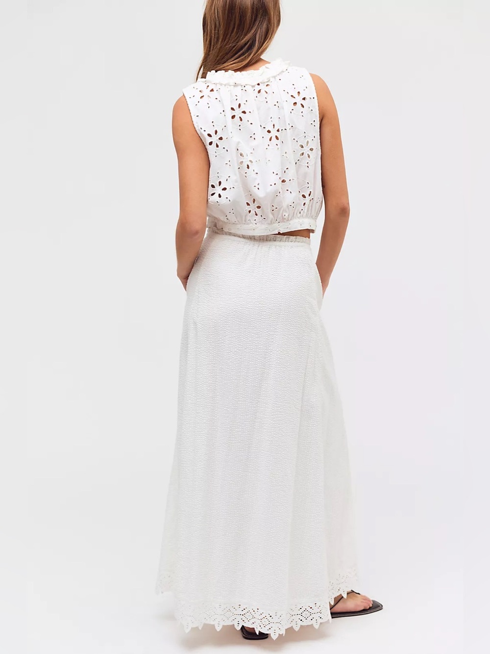Free People Cream Eyelet Crop Top and Maxi Skirt Set - Picture 3 of 8